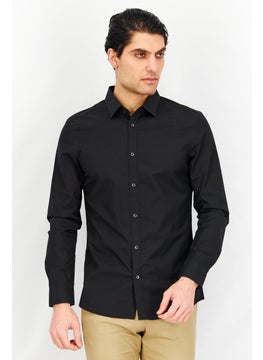 Buy Men Slim Fit Plain Long Sleeves Casual Shirt, Black in UAE