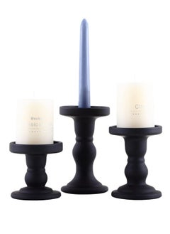 Buy 3 Pcs Black Candle Holder Set Clear, Candlesticks Holders Pillar Taper Candles Tealight Stand for Wedding Centerpieces Home Decorations Dining Table in Saudi Arabia