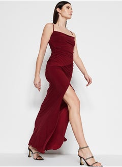 Buy Burgundy Knitted Long Evening Dress TPRSS22AE0112 in Egypt