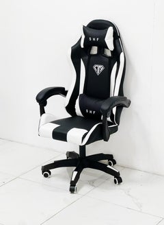 Buy Gaming Chair Adjustable Computer Chair PC Office PU Leather High Back Lumbar Support comfortable armrest Headrest black and white in Saudi Arabia