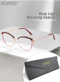 Buy Women's Blue Light Blocking Glasses Blue Light Filter Computer Reading Gaming TV Phones Cat Eye Eyeglasses Fashion Anti Eyestrain Headache Eyewear Burgundy Pink Rose Gold 52mm in UAE