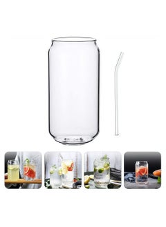 Buy Glass Cans, Can Shaped Cups Transparent Water Cup Juice Drinking with Straw for Any Drink and Occasion, 500 ml in UAE