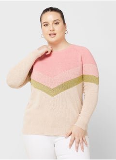 Buy Colourblock Detail Round Neck Sweater in Saudi Arabia