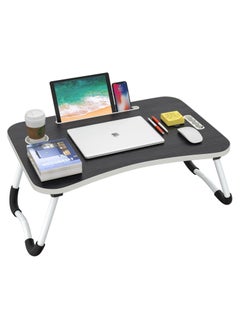 Buy Folding Lap Desk 23.6 Inch Portable Wood Deep Black Laptop Bed Desk Lap Desk with Cup Holder for Working Reading Writing Eating Watching Movies for Bed Sofa Couch Floor in Saudi Arabia