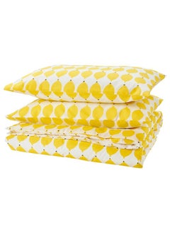 Buy Duvet Cover And 2 Pillowcases White And Yellow And Patterned 240X220 And 50X80 Cm in Saudi Arabia