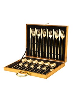 Buy Stainless Steel Gold Plated Western Food Poly 24 Piece Gift Box Set Wooden Gift Box in UAE