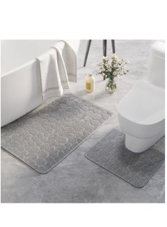 Buy 2-Pieces Plush Bathroom Floor Mat Set Absorbent Non-Slip Toilet Mat Grey 60x40cm And 50x40cm in UAE