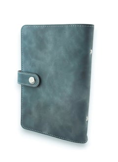 اشتري Money and Card Wallet - Leather Binder Flip Wallet A6 Size with Snap Button Closure (Blue) في مصر