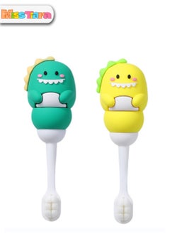 Buy 2 Pack Cartoon Dinosaur Shaped Children's Toothbrushes Suitable for children aged 1 -3 individual package in Saudi Arabia