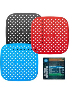 Buy Silicone Air Fryer Liners 3 Pack with Air Fryer Magnetic Cheat Sheet, Easy Clean Air Fryer Accessories, Non Stick, AirFryer Accessory Parchment Paper Replacement - 8.5" Square in UAE