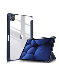 Buy Hybrid Case Compatible with iPad Pro 11 Inch (2022/2021/2020/2018, 4th/3rd/2nd/1st Generation) - Ultra Slim Shockproof Clear Cover w/Pencil Holder, Auto Wake/Sleep, Navy in Egypt