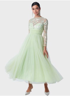 اشتري Metallic Embroidered Bodice Tulle Dress في السعودية