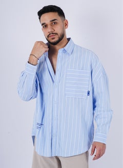 Buy Men’s Single Breast Pocket Stripes Long Sleeves Shirt in Sky in UAE