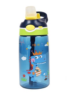 Buy Kids Water Bottle with Straw, 450ml Dinosaur Design - BPA-Free, Portable Sports Drink Bottle with Cleaning Brush, Stickers, and Carrying Pouch for School, Sport, Indoor & Outdoor in UAE