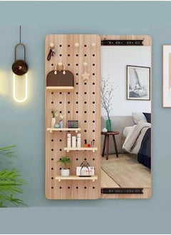 Buy 1-Piece Modern Design Multifunctional Wooden Pegboard Hidden Full Body Mirror for Walls Modular Display Grid Organizer DIY Storage Panels with Shelves for Bedroom Living Room 80x120 cm in UAE