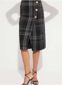 Buy Checked Button Detail Skirt in UAE