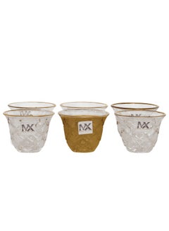 Buy Max Gold Stripe Glass Coffee Cup Set 6 Pieces in UAE