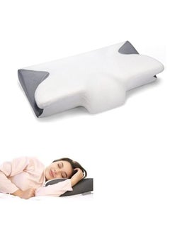 اشتري Memory Foam Pillow Ergonomic Cervical Support Pillow for Head Neck and Shoulder Pain Relief Sleeping Orthopedic Pillow for Side, Back, with Washable Pillowcase 24"L*14.5"W*5.8" H في الامارات