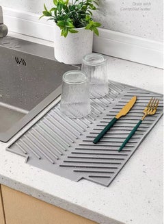 Buy 1-Piece Silicone Drying Mat For Kitchen Countertops Dish Drying Mat Cup Drying Mat Heat Proof Mat White 39x25 Centimeter in UAE