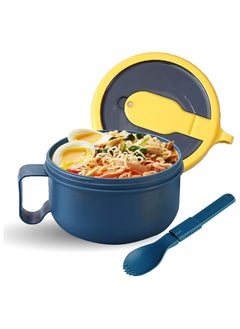 Buy Large Soup Bowl with Lid, Microwave Instant Ramen Noodle Bowl with Spoon and Handle, Big Enough for 2 Packs of Ramen, Ideal for Pasta, Cereal, Soup and Noodle, Blue in UAE