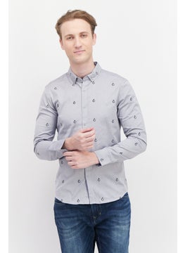 اشتري Men Slim Fit Embroidered Long Sleeve Casual Shirt, Light Grey/Combo في الامارات