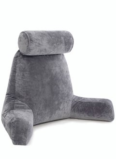 Buy Dark Grey Backrest with Arms - Adult Reading Pillow Shredded Memory Foam, Ultra-Comfy Removable Microplush Cover & Detachable Neck Roll, Support Bed Rest Sit Up Pillow in Saudi Arabia