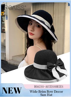 Buy Wide Brim Bow Decor Sun Hat for Women, UPF 50+ UV Protection Lightweight Breathable Sun Hat for Summer Seaside Sun Shade Travel Vacation Leisure in Saudi Arabia