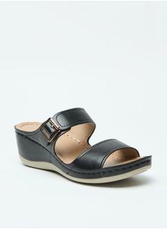 Buy Solid Slip-On Sandals with Wedge Heels in Saudi Arabia