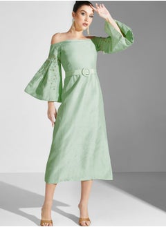 Buy Bardot Flute Sleeve Belted Dress in UAE