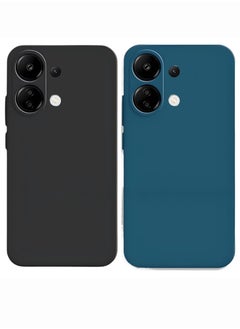 Buy Xiaomi Redmi Note 13 4G - 2-Pack Matte Silicone Case Cover - Slim, Colorful, Good Grip (Black, Blue) in UAE