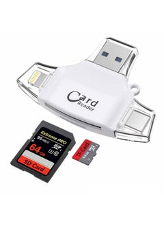 Buy USB 2.0+8Pin +Type-C+Micro USB  4 In 1 Card Reader Supports Reading SD&TF Car(White) in Saudi Arabia