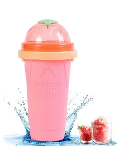 اشتري Slushy Maker Ice Cup Travel Portable Double Layer Silica Cup Pinch Cup Hot Summer Cooler Smoothie Silicon Cup Pinch into Ice Children's Adult Slushy Ice Cup Pink في الامارات