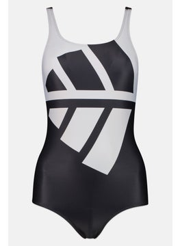 Buy Women One Piece Brand Logo Lightly Padded Swimwear, Grey/Black in UAE