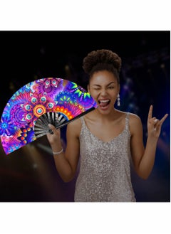 اشتري Rave Fan  Pride Fan and Festival Fan Large Folding Fan for Raves EDM Burlesque Pride Outfits for Women Men Festival Accessories Clack Fan Hand Fan في السعودية