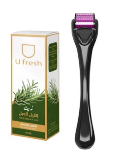 Buy Rosemary oil for hair and body 125ml And Needle Roller System Black in Saudi Arabia