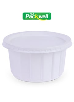 اشتري White Ribbed Plastic Container with Lid- PWRP1925 400 ml, Round Shaped, Pack of 25 BPA-Free, Food grade and Hygienic Perfect for Packing, Storing, Ramadan Kit Distribution, etc. في الامارات