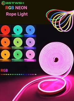 Buy 5m Waterproof LED Neon Rope Light, Premium RGB LED Rope Lights for Bedroom, Indoor Use, Diffused LED Light Strip, 108 LEDs/M Neon Light Strip, Remote Control and UK Power Adapter included in Saudi Arabia