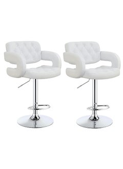 Buy SBF Set of 2 Height Adjustable Bar Stools | PU Leather Swivel Stools with Armrests, Backrest, and Footrest | Hydraulic Chrome Base for Kitchen & Dining, White in UAE