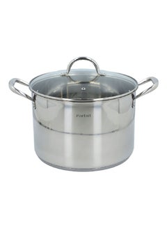 Buy Ergonomic Handle Stainless Steel Stock Pot with Lid Chrome and Clear 28 cm CW-ST002 in Saudi Arabia