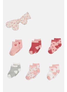 اشتري Toddlers Girl 6 Pair Printed Socks With Headband, Pink Combo في الامارات