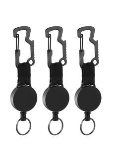 اشتري 3 Pieces Retractable Keyring Heavy-Duty Key Chain Black Extendable Key Chain Retractable Badge Holder Reel Key Lanyard Reel Key Chain Retractable Badge Holder في الامارات