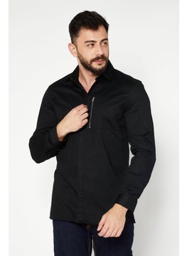 اشتري Men Regular Fit Solid Long Sleeve Casual Shirt, Black في الامارات