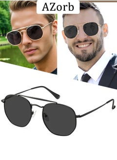 Buy Polarized Aviator Sunglasses Men Women Hexagon Metal Frame Sun Glassess Men's Ladies Double Bridge Polygon Mens Sunglass Retro Police Eye Glasses UV400 Protection Shades for Driving Travel Daily Black in Saudi Arabia