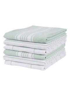 Buy Monaco Mixed Yarn Dyed Reversible Terry Dish Towel Set Of 6 100Percent Egyptian Cotton 18 X 28Inch Kitchen Towels (Mineral Green) in Saudi Arabia