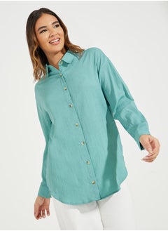 Buy Oversized Textured Longline Shirt with Buttons in Saudi Arabia