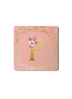 Buy Designer Leather Coasters Mat for Beverage Drinks- Custom Monogram Initial Letter Floral Pattern Alphabet - P (Rose Pink) in UAE