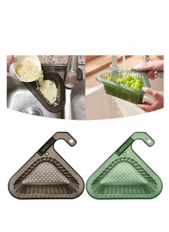 اشتري 2PCS Sink Colander Strainer Basket, Detachable Handle Kitchen Sink Punch-Free Triangle Corner Strainer Basket ,Hanging Filter Draining Rack ,for Vegetable Fruit Clean (Black+Green) في السعودية