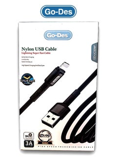 Buy Go-Des Lightning Superfast Charging Data cable & Upto 480 Mbps Transfer Speed With 3A Output Nylon Braided 1Meter Black in Saudi Arabia