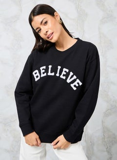 Buy Regular Fit Embroidered Slogan Sweatshirt in Saudi Arabia