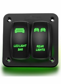 اشتري 2 Gang Rocker Switch Panel LED Light Bar Switch Rear Lights Switch 12 24V DC Green Switches 5Pin ON Off Pre-Wired Toggle Switch Panel for Cars ATVs UTVs في الامارات